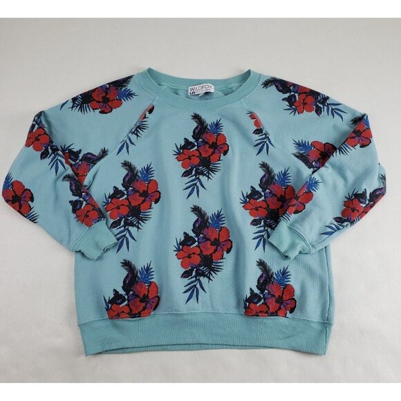Wildfox Hibiscus Dreams Floral Sweatshirt Womens XS Turquoise Tropical Pullover - Picture 2 of 9
